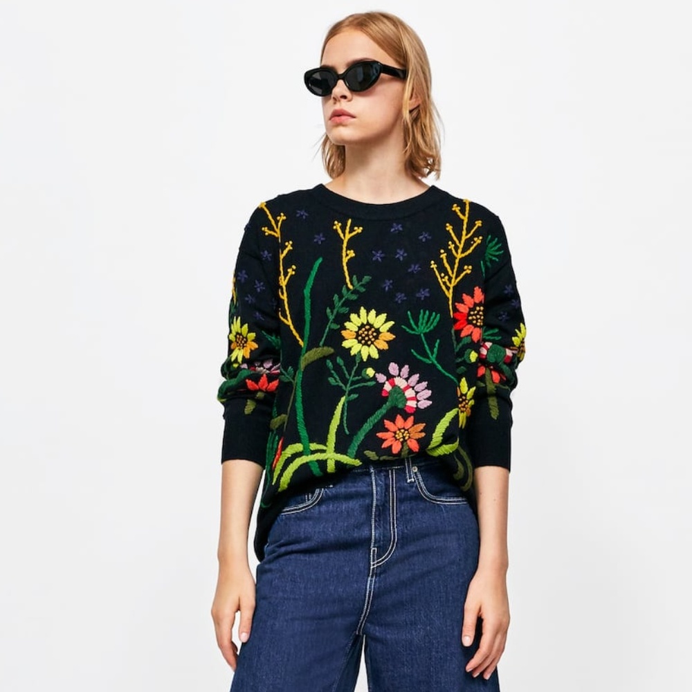 ZARA - Embroidered Sweater | US S